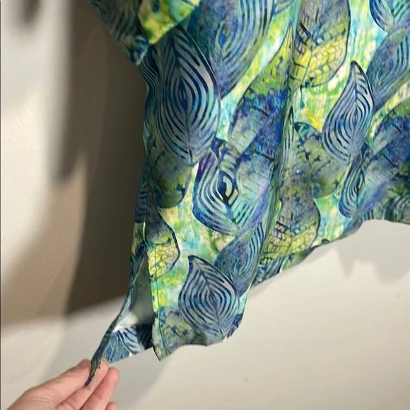 100% Tencel Tropical Hawaiian Shirt Blue Green Button Down Men L - Picture 6 of 9